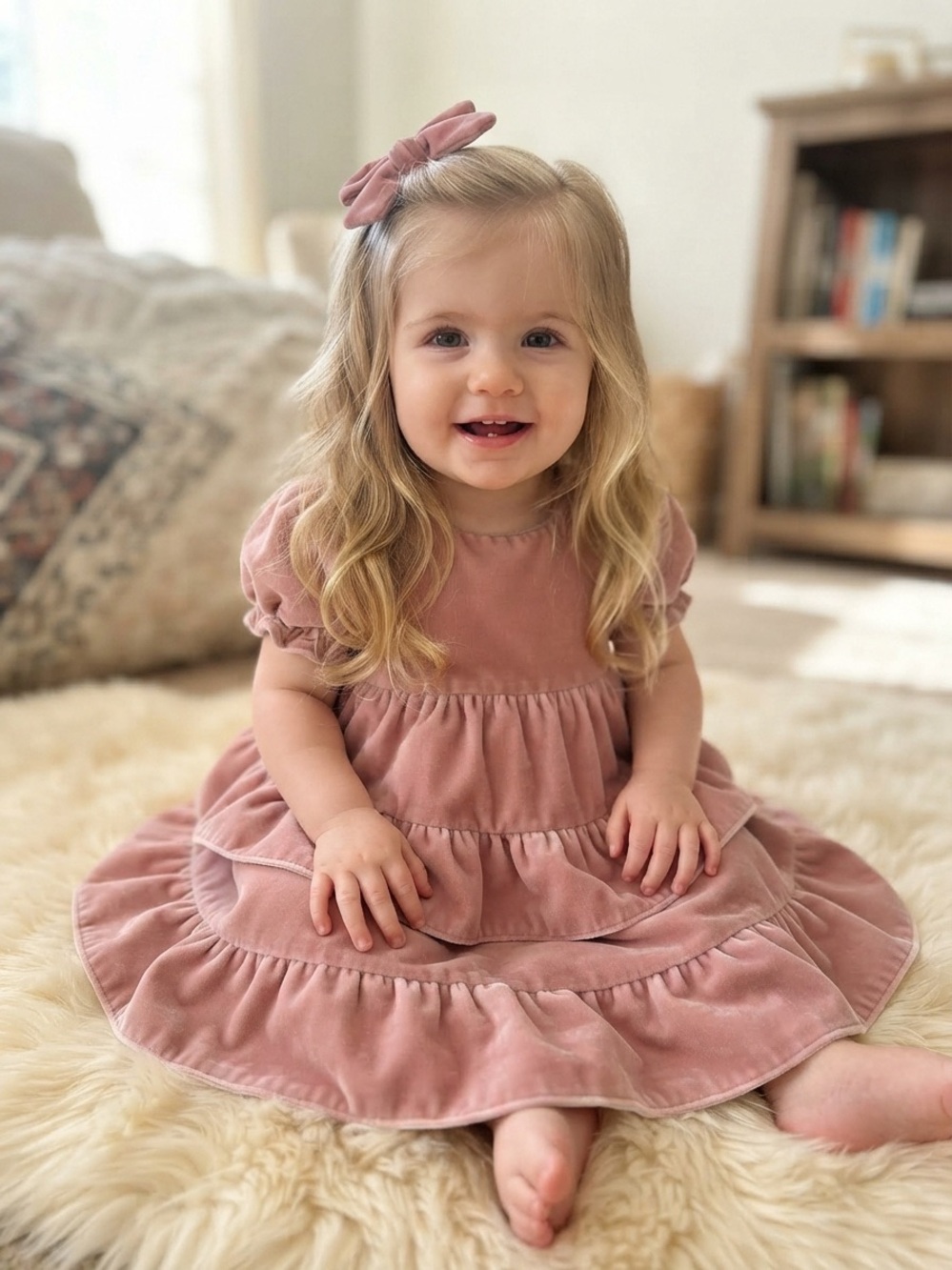 Janie and Jack Rose Pink Classic Coqutte Velvet Tiered Ruffle Dress 6-12 Mo